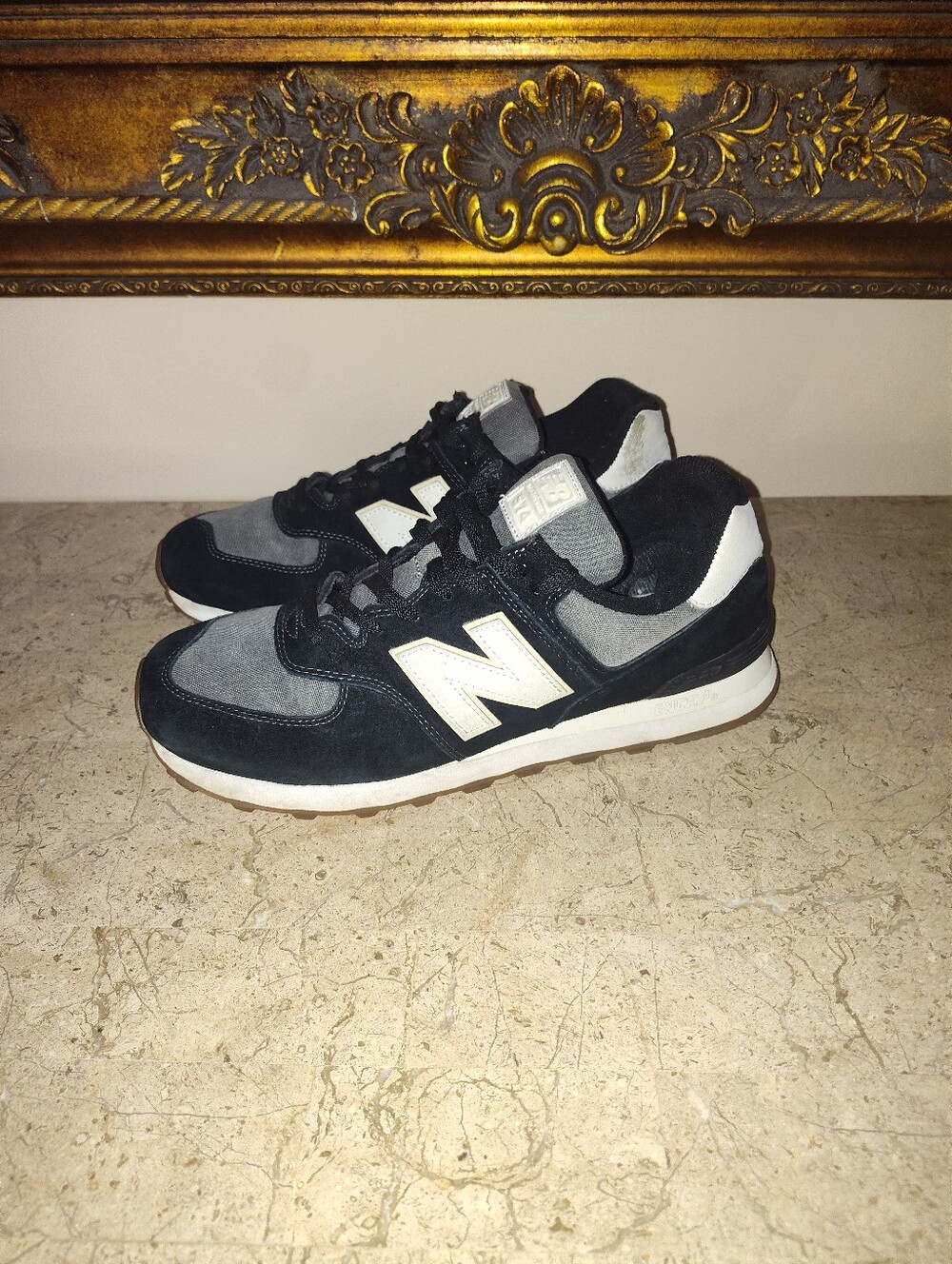 New Balance 574 Black and Gray Retro Runner Sneakers - Picture 4 of 10